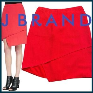 NWT J Brand Maryse Asymmetrical Crepe Overlay Skirt Masai Red (2)